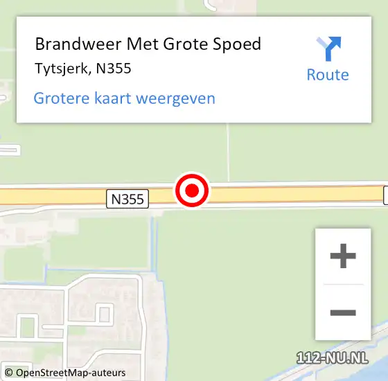 Locatie op kaart van de 112 melding: Brandweer Met Grote Spoed Naar Tytsjerk, N355 op 24 oktober 2016 09:31
