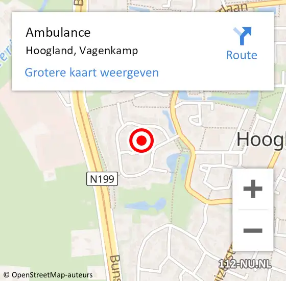 Locatie op kaart van de 112 melding: Ambulance Hoogland, Vagenkamp op 24 oktober 2016 09:53