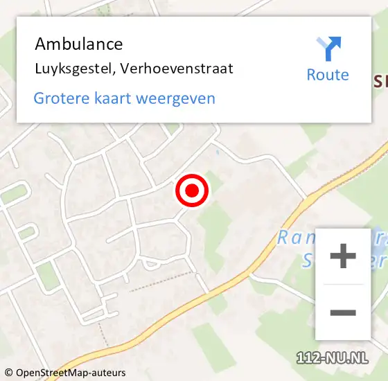 Locatie op kaart van de 112 melding: Ambulance Luyksgestel, Verhoevenstraat op 24 oktober 2016 11:02