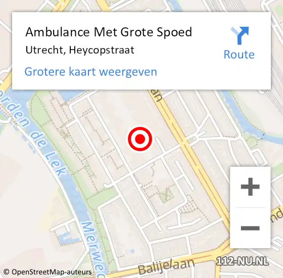 Locatie op kaart van de 112 melding: Ambulance Met Grote Spoed Naar Utrecht, Heycopstraat op 24 oktober 2016 11:20