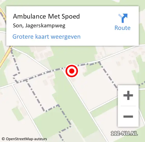 Locatie op kaart van de 112 melding: Ambulance Met Spoed Naar Son, Jagerskampweg op 24 oktober 2016 12:00