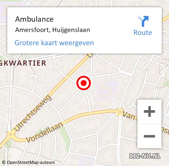 Locatie op kaart van de 112 melding: Ambulance Amersfoort, Huijgenslaan op 24 oktober 2016 12:02