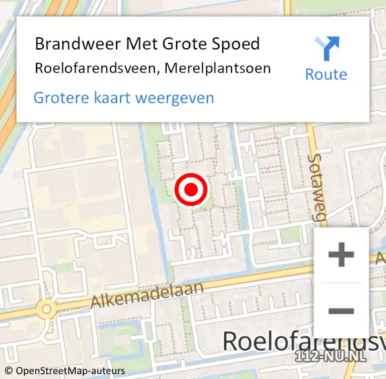 Locatie op kaart van de 112 melding: Brandweer Met Grote Spoed Naar Roelofarendsveen, Merelplantsoen op 24 oktober 2016 14:14