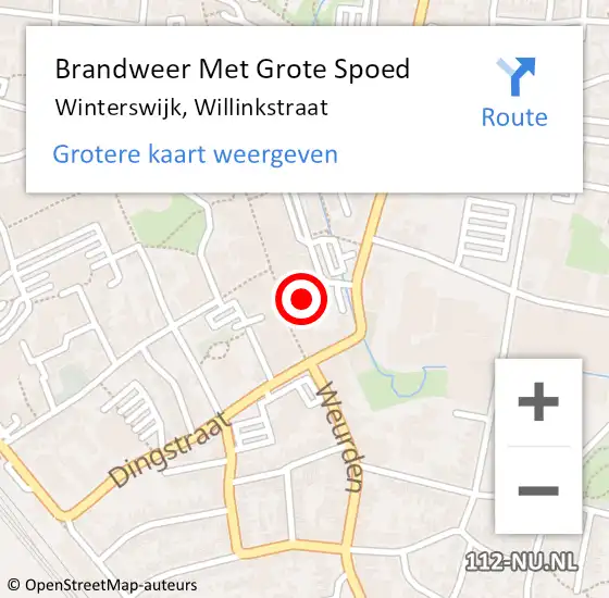 Locatie op kaart van de 112 melding: Brandweer Met Grote Spoed Naar Winterswijk, Willinkstraat op 24 oktober 2016 15:25