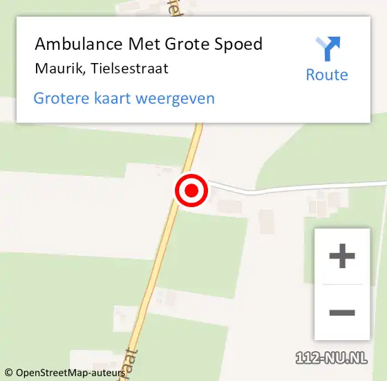 Locatie op kaart van de 112 melding: Ambulance Met Grote Spoed Naar Maurik, Tielsestraat op 24 oktober 2016 15:48