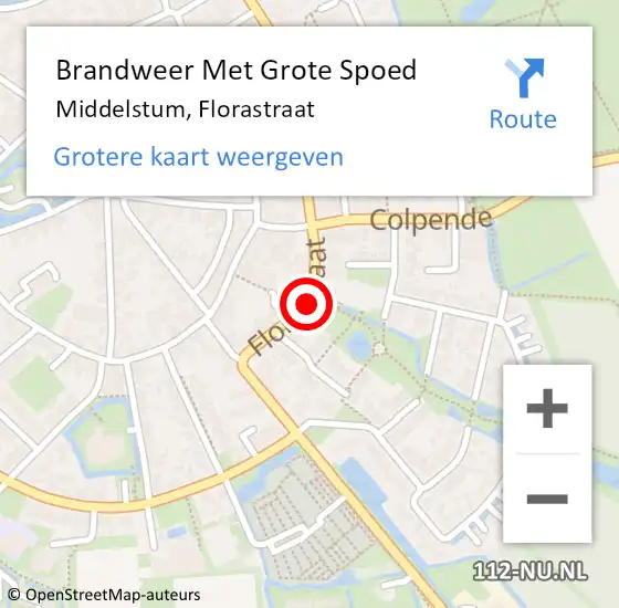 Locatie op kaart van de 112 melding: Brandweer Met Grote Spoed Naar Middelstum, Florastraat op 31 december 2013 12:31