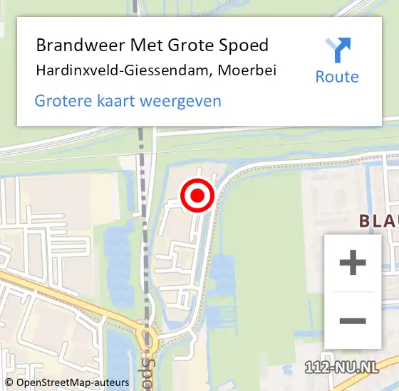 Locatie op kaart van de 112 melding: Brandweer Met Grote Spoed Naar Hardinxveld-Giessendam, Moerbei op 24 oktober 2016 19:50