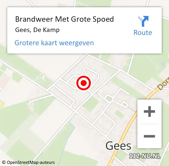 Locatie op kaart van de 112 melding: Brandweer Met Grote Spoed Naar Gees, De Kamp op 24 oktober 2016 20:00