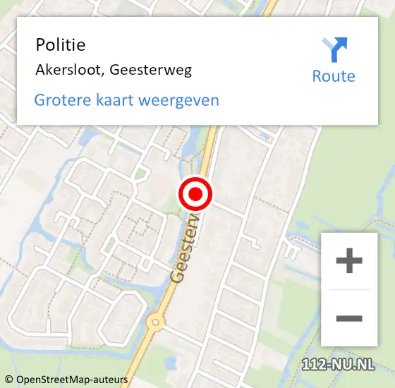 Locatie op kaart van de 112 melding: Politie Akersloot, Geesterweg op 24 oktober 2016 21:21