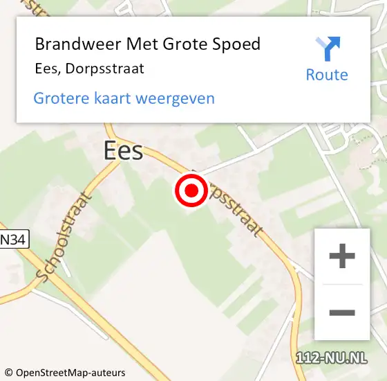 Locatie op kaart van de 112 melding: Brandweer Met Grote Spoed Naar Ees, Dorpsstraat op 24 oktober 2016 21:58