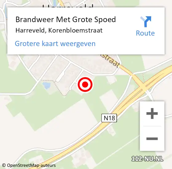 Locatie op kaart van de 112 melding: Brandweer Met Grote Spoed Naar Harreveld, Korenbloemstraat op 25 oktober 2016 00:15