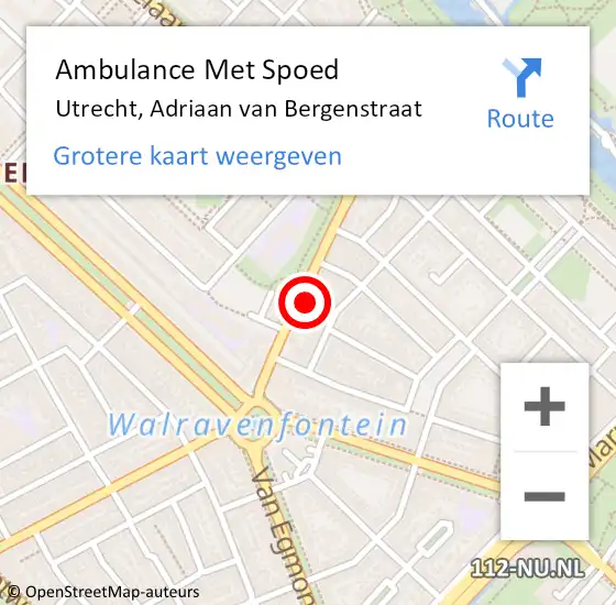 Locatie op kaart van de 112 melding: Ambulance Met Spoed Naar Utrecht, Adriaan van Bergenstraat op 25 oktober 2016 03:07