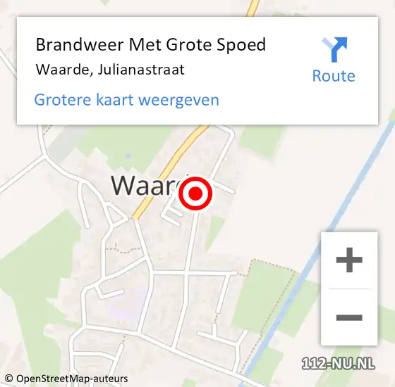 Locatie op kaart van de 112 melding: Brandweer Met Grote Spoed Naar Waarde, Julianastraat op 25 oktober 2016 05:18