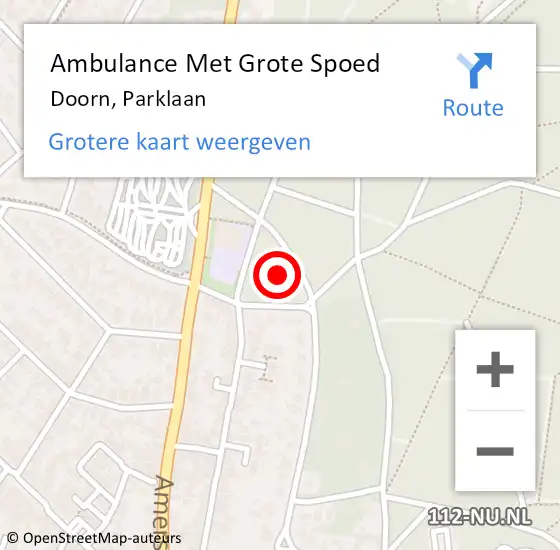 Locatie op kaart van de 112 melding: Ambulance Met Grote Spoed Naar Doorn, Parklaan op 25 oktober 2016 05:45
