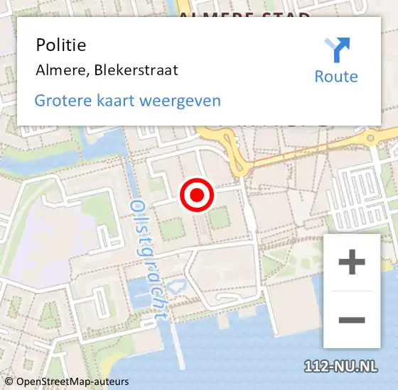 Locatie op kaart van de 112 melding: Politie Almere, Blekerstraat op 25 oktober 2016 07:26