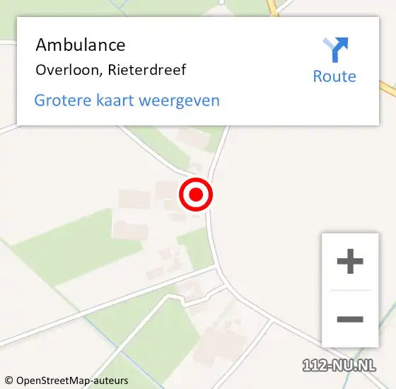 Locatie op kaart van de 112 melding: Ambulance Overloon, Rieterdreef op 25 oktober 2016 07:27