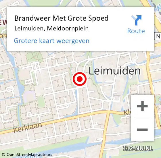 Locatie op kaart van de 112 melding: Brandweer Met Grote Spoed Naar Leimuiden, Meidoornplein op 25 oktober 2016 08:27