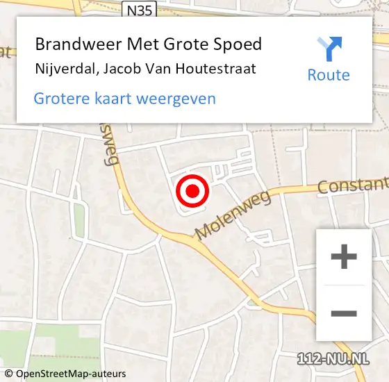 Locatie op kaart van de 112 melding: Brandweer Met Grote Spoed Naar Nijverdal, Jacob Van Houtestraat op 25 oktober 2016 10:25