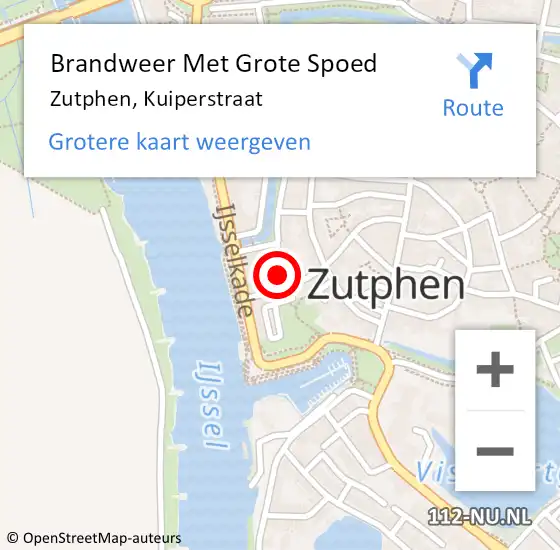 Locatie op kaart van de 112 melding: Brandweer Met Grote Spoed Naar Zutphen, Kuiperstraat op 25 oktober 2016 10:38