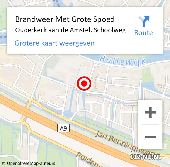 Locatie op kaart van de 112 melding: Brandweer Met Grote Spoed Naar Ouderkerk aan de Amstel, Schoolweg op 25 oktober 2016 10:46