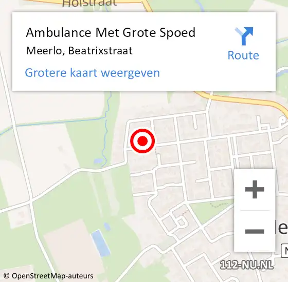 Locatie op kaart van de 112 melding: Ambulance Met Grote Spoed Naar Meerlo, Beatrixstraat op 25 oktober 2016 10:51