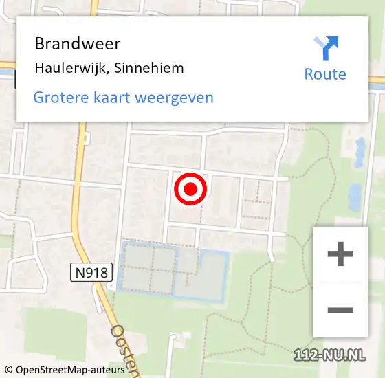 Locatie op kaart van de 112 melding: Brandweer Haulerwijk, Sinnehiem op 25 oktober 2016 12:42