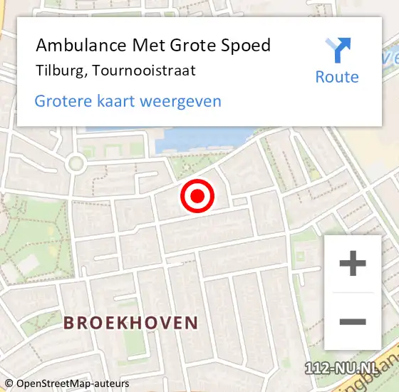 Locatie op kaart van de 112 melding: Ambulance Met Grote Spoed Naar Tilburg, Tournooistraat op 25 oktober 2016 13:14