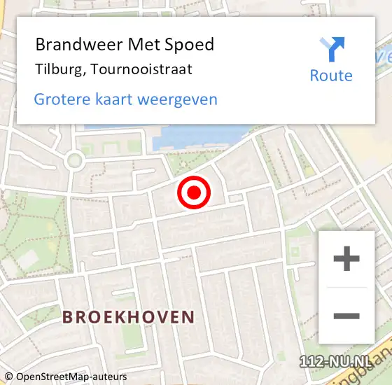 Locatie op kaart van de 112 melding: Brandweer Met Spoed Naar Tilburg, Tournooistraat op 25 oktober 2016 13:27