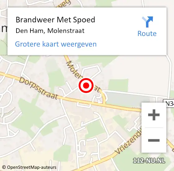 Locatie op kaart van de 112 melding: Brandweer Met Spoed Naar Den Ham, Molenstraat op 31 december 2013 13:13