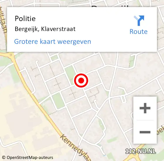 Locatie op kaart van de 112 melding: Politie Bergeijk, Klaverstraat op 25 oktober 2016 14:33