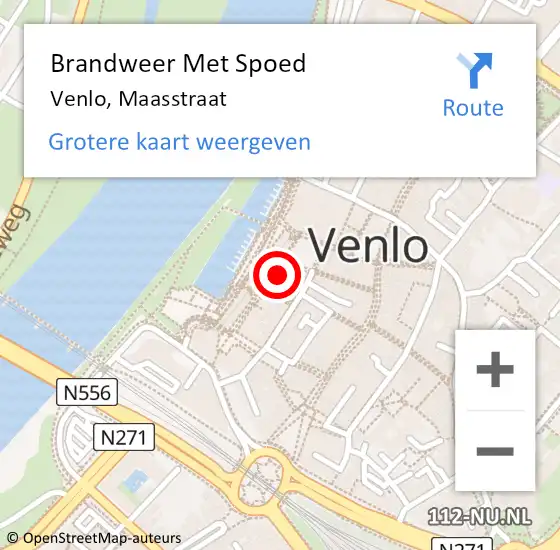 Locatie op kaart van de 112 melding: Brandweer Met Spoed Naar Venlo, Maasstraat op 25 oktober 2016 15:55