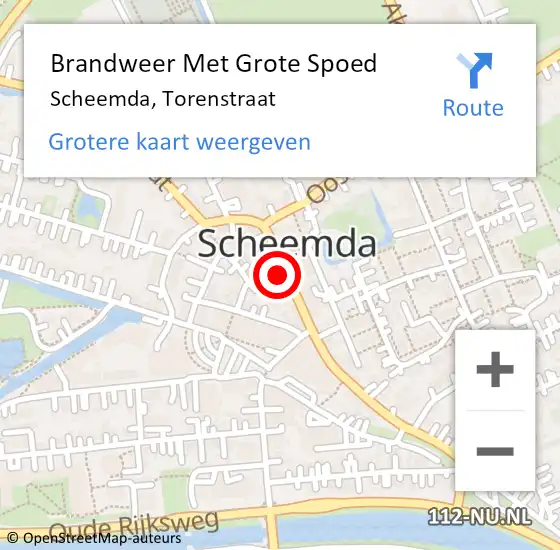 Locatie op kaart van de 112 melding: Brandweer Met Grote Spoed Naar Scheemda, Torenstraat op 25 oktober 2016 17:45