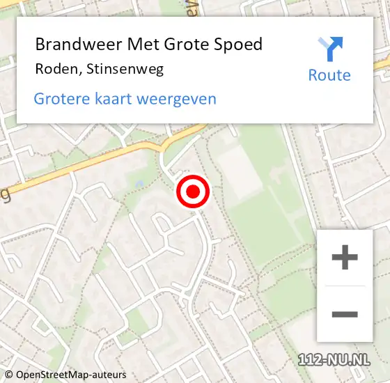 Locatie op kaart van de 112 melding: Brandweer Met Grote Spoed Naar Roden, Stinsenweg op 25 oktober 2016 17:55