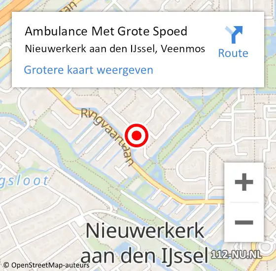 Locatie op kaart van de 112 melding: Ambulance Met Grote Spoed Naar Nieuwerkerk aan den IJssel, Veenmos op 25 oktober 2016 18:44