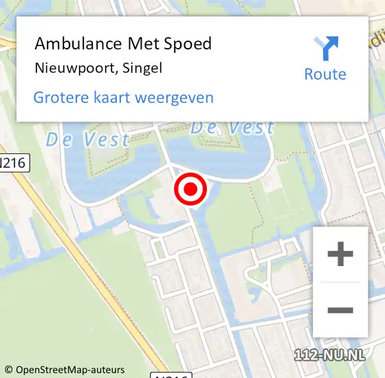 Locatie op kaart van de 112 melding: Ambulance Met Spoed Naar Nieuwpoort, Singel op 25 oktober 2016 19:48