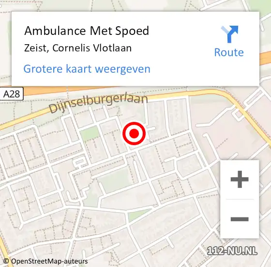 Locatie op kaart van de 112 melding: Ambulance Met Spoed Naar Zeist, Cornelis Vlotlaan op 25 oktober 2016 20:37