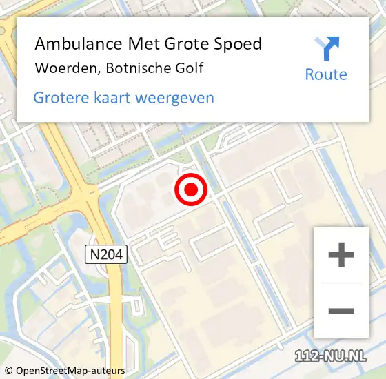Locatie op kaart van de 112 melding: Ambulance Met Grote Spoed Naar Woerden, Botnische Golf op 25 oktober 2016 22:28