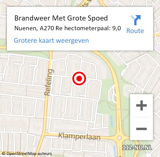 Locatie op kaart van de 112 melding: Brandweer Met Grote Spoed Naar Nuenen, A270 Re hectometerpaal: 9,4 op 25 oktober 2016 22:51