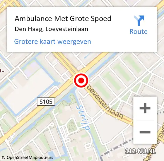 Locatie op kaart van de 112 melding: Ambulance Met Grote Spoed Naar Den Haag, Loevesteinlaan op 25 oktober 2016 22:57