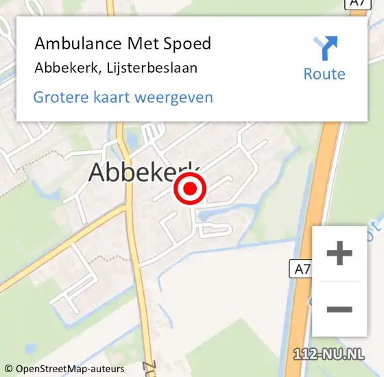 Locatie op kaart van de 112 melding: Ambulance Met Spoed Naar Abbekerk, Lijsterbeslaan op 25 oktober 2016 23:20