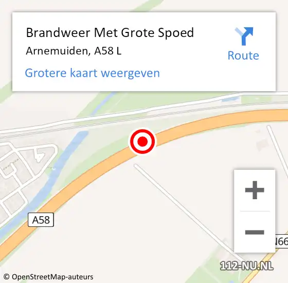 Locatie op kaart van de 112 melding: Brandweer Met Grote Spoed Naar Arnemuiden, A58 L op 25 oktober 2016 23:30