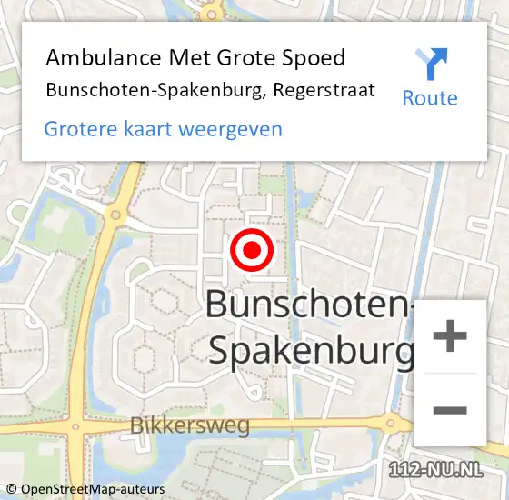 Locatie op kaart van de 112 melding: Ambulance Met Grote Spoed Naar Bunschoten-Spakenburg, Regerstraat op 26 oktober 2016 00:11