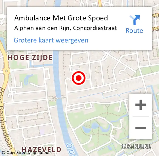 Locatie op kaart van de 112 melding: Ambulance Met Grote Spoed Naar Alphen aan den Rijn, Concordiastraat op 26 oktober 2016 00:12