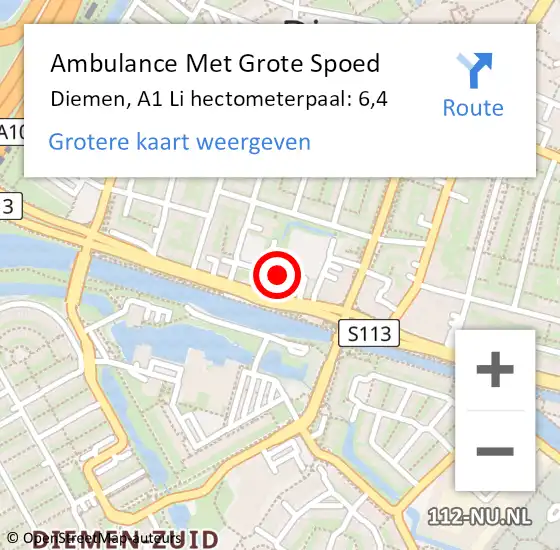 Locatie op kaart van de 112 melding: Ambulance Met Grote Spoed Naar Diemen, Zuid-Hollandstraat op 26 oktober 2016 00:45