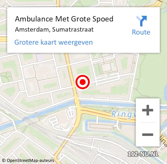 Locatie op kaart van de 112 melding: Ambulance Met Grote Spoed Naar Amsterdam, Sumatrastraat op 26 oktober 2016 01:05
