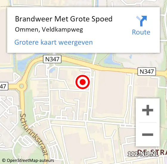 Locatie op kaart van de 112 melding: Brandweer Met Grote Spoed Naar Ommen, Veldkampweg op 26 oktober 2016 03:06