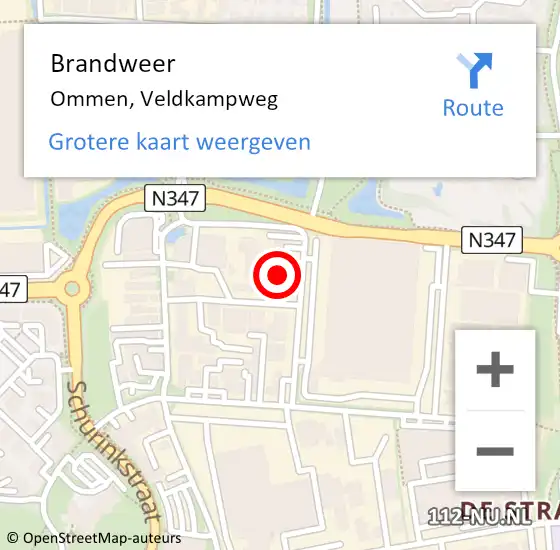 Locatie op kaart van de 112 melding: Brandweer Ommen, Veldkampweg op 26 oktober 2016 06:49