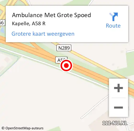 Locatie op kaart van de 112 melding: Ambulance Met Grote Spoed Naar Kapelle, A58 R op 26 oktober 2016 07:10