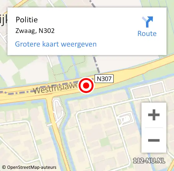 Locatie op kaart van de 112 melding: Politie Zwaag, N302 op 26 oktober 2016 07:32