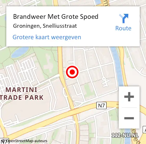 Locatie op kaart van de 112 melding: Brandweer Met Grote Spoed Naar Groningen, Snelliusstraat op 26 oktober 2016 08:45